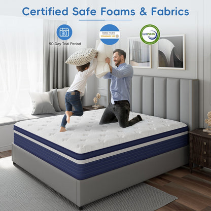 Matelas hybride à ressorts de 25 cm (10 po) SweDrea, à refroidissement et respirant, fermeté moyenne, certifié CertiPUR-US, SGS et OEKO-TEX.
