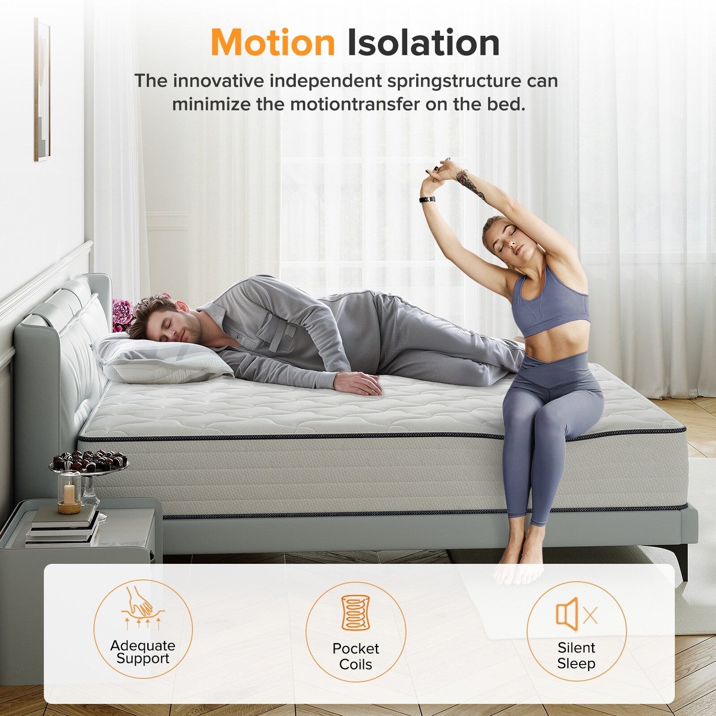 SweDrea Matelas hybride à ressorts de 25 cm (10 po) à effet de soulagement de la pression et rafraîchissant, moelleux, certifié CertiPUR-US, SGS et OEKO-TEX.