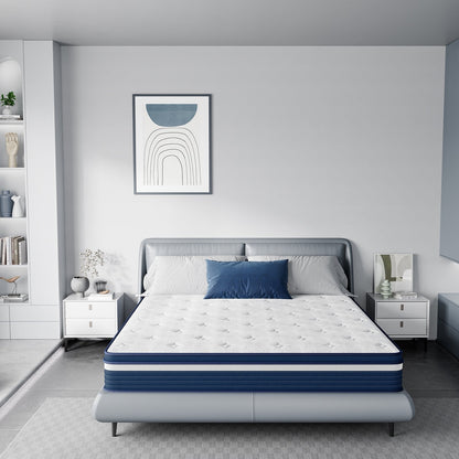 SweDrea Matelas hybride à ressorts de 25 cm (10 po) à effet de soulagement de la pression et rafraîchissant, moelleux, certifié CertiPUR-US, SGS et OEKO-TEX.