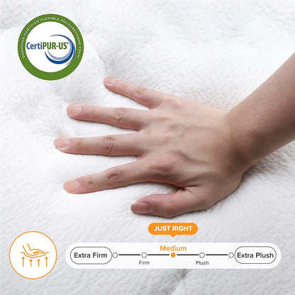 Matelas hybride SweDrea de 30 cm (12 po) avec mousse à mémoire de forme au gel, surcouche de coussin moyenne et ressorts, certifié CertiPUR-US, SGS et OEKO-TEX.