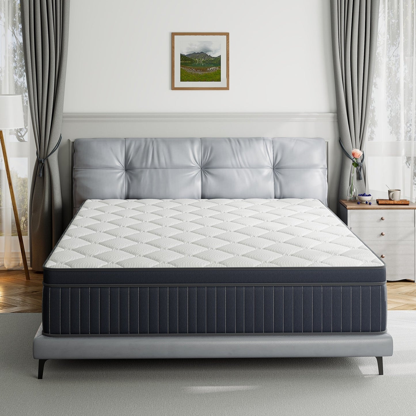 Matelas hybride SweDrea de 30 cm (12 po) avec mousse à mémoire de forme au gel, surcouche de coussin moyenne et ressorts, certifié CertiPUR-US, SGS et OEKO-TEX.