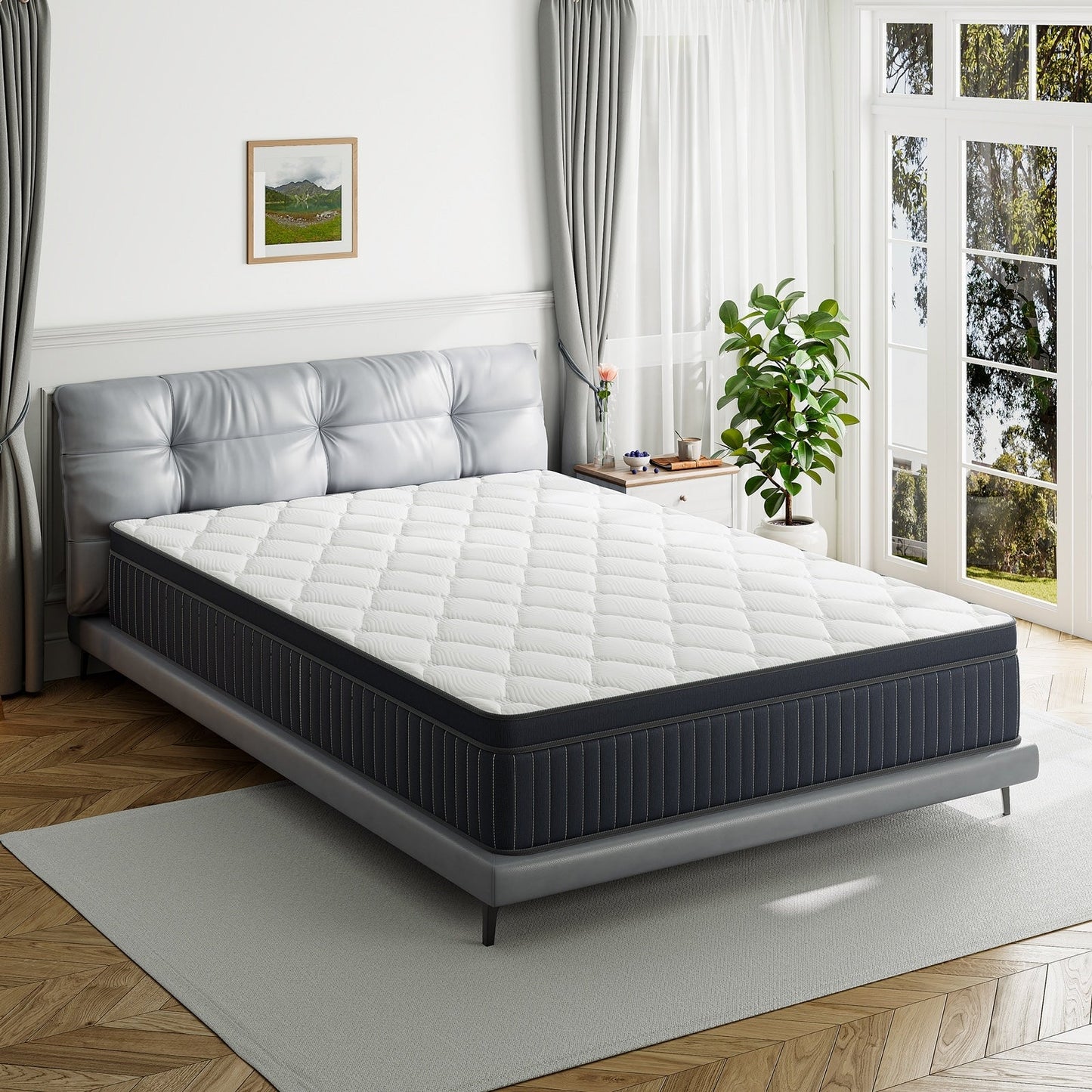 Matelas hybride SweDrea de 30 cm (12 po) avec mousse à mémoire de forme au gel, surcouche de coussin moyenne et ressorts, certifié CertiPUR-US, SGS et OEKO-TEX.