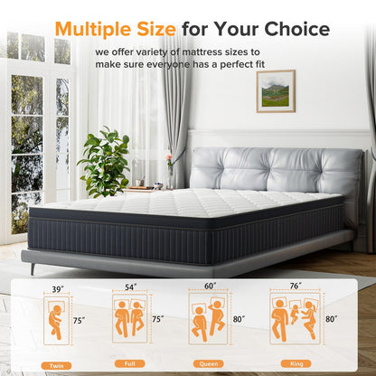 Matelas hybride SweDrea de 30 cm (12 po) avec mousse à mémoire de forme au gel, surcouche de coussin moyenne et ressorts, certifié CertiPUR-US, SGS et OEKO-TEX.