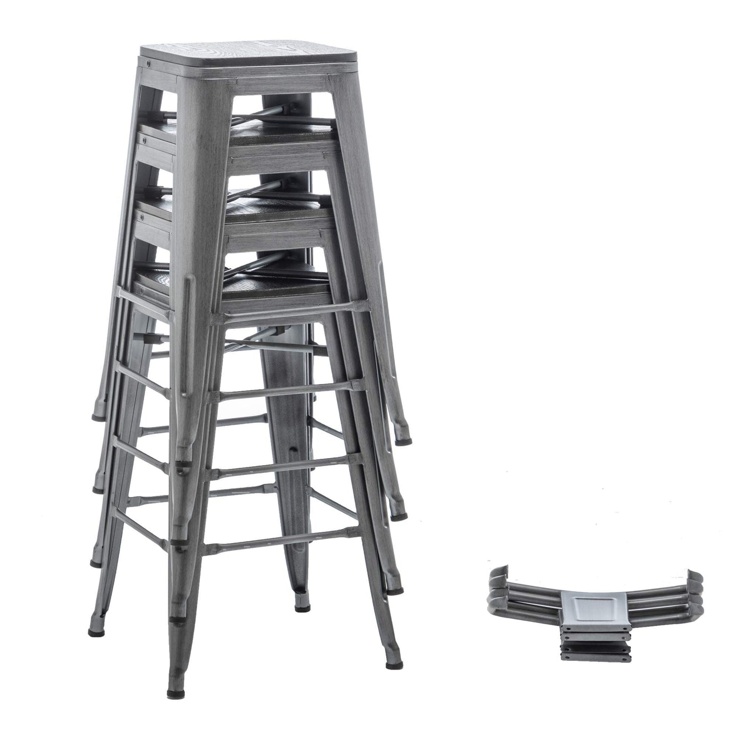 Tabourets de bar avec dossier, lot de 4, tabourets de bar industriels en métal avec assises en bois