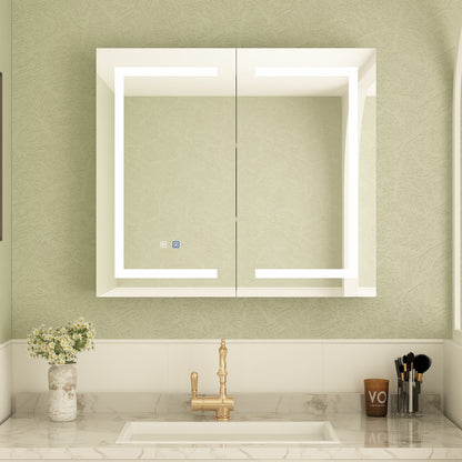 Armoire à pharmacie de salle de bain avec miroir LED anti-buée 6000K, armoire murale blanche.