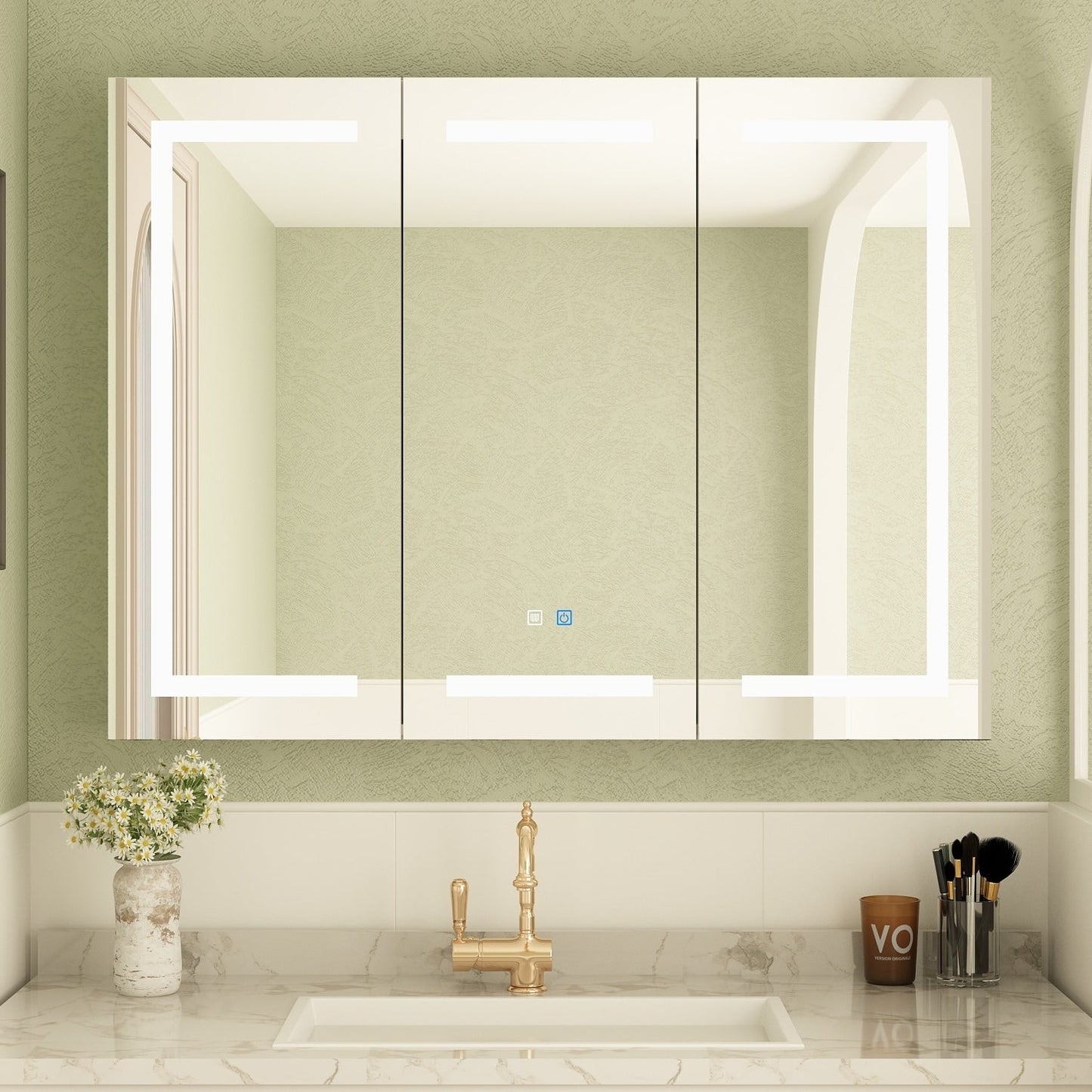 Armoire à pharmacie de salle de bain avec miroir LED anti-buée 6000K, armoire murale blanche.