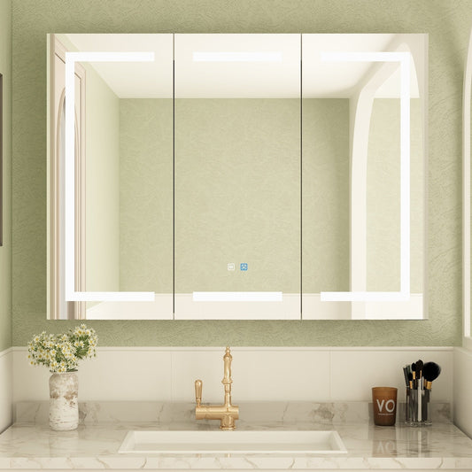 Armoire à pharmacie de salle de bain avec miroir LED anti-buée 6000K, armoire murale blanche.