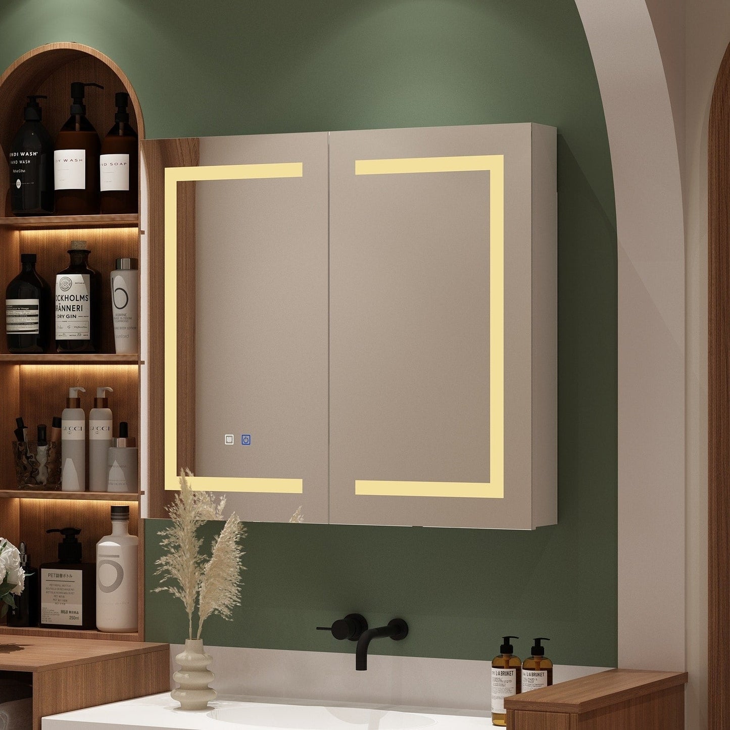 Armoire à pharmacie de salle de bain avec miroir LED anti-buée 6000K, armoire murale blanche.