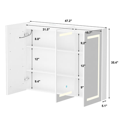 Armoire à pharmacie de salle de bain avec miroir LED anti-buée 6000K, armoire murale blanche.