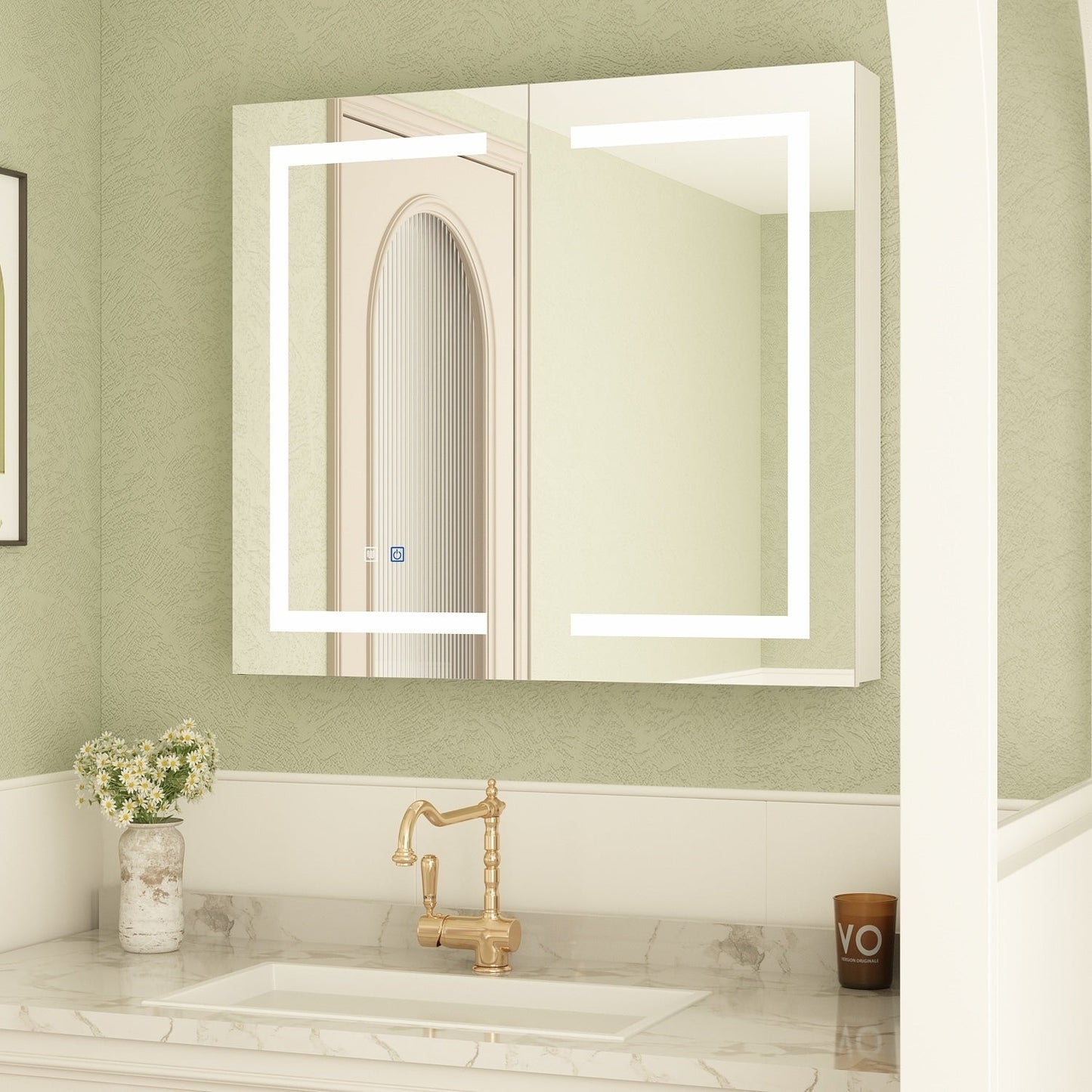 Armoire à pharmacie de salle de bain avec miroir LED anti-buée 6000K, armoire murale blanche.