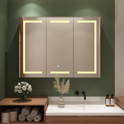 Armoire à pharmacie de salle de bain avec miroir LED anti-buée 6000K, armoire murale blanche.