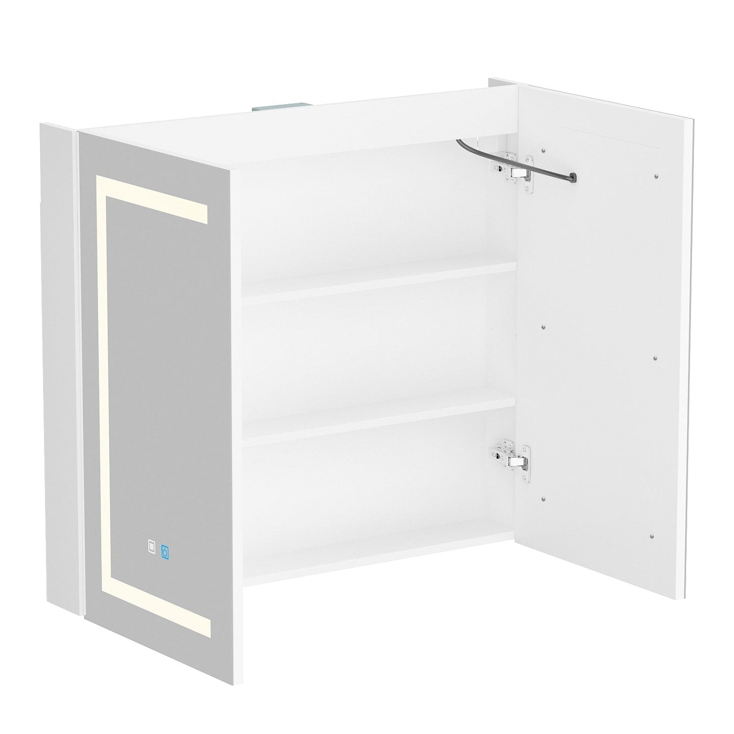 Armoire à pharmacie de salle de bain avec miroir LED anti-buée 6000K, armoire murale blanche.