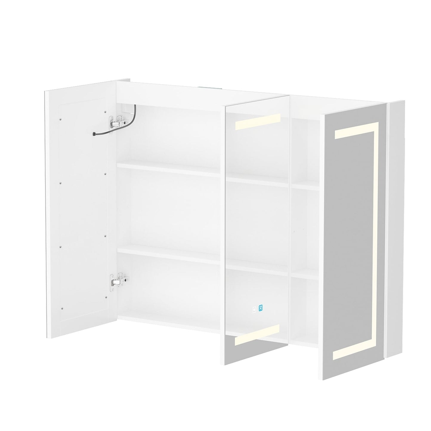 Armoire à pharmacie de salle de bain avec miroir LED anti-buée 6000K, armoire murale blanche.