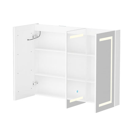 Armoire à pharmacie de salle de bain avec miroir LED anti-buée 6000K, armoire murale blanche.