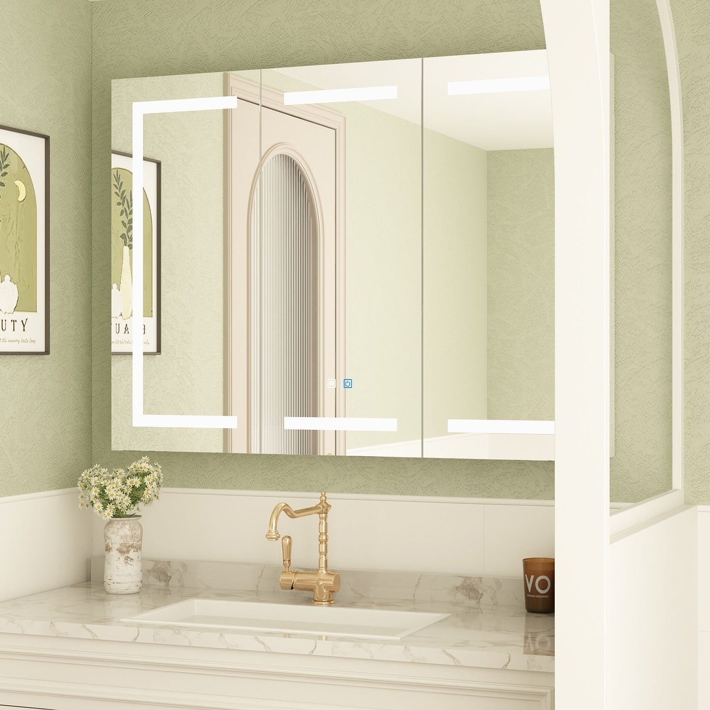 Armoire à pharmacie de salle de bain avec miroir LED anti-buée 6000K, armoire murale blanche.