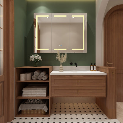 Armoire à pharmacie de salle de bain avec miroir LED anti-buée 6000K, armoire murale blanche.