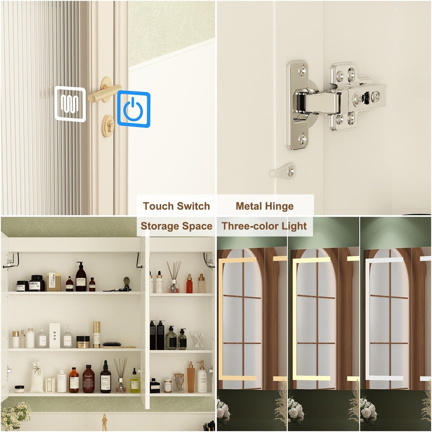 Armoire à pharmacie de salle de bain avec miroir LED anti-buée 6000K, armoire murale blanche.