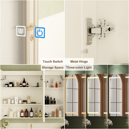 Armoire à pharmacie de salle de bain avec miroir LED anti-buée 6000K, armoire murale blanche.