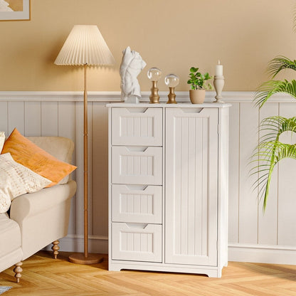 Meuble de rangement pour salle de bain, meuble de rangement au sol avec 4 tiroirs et étagère réglable