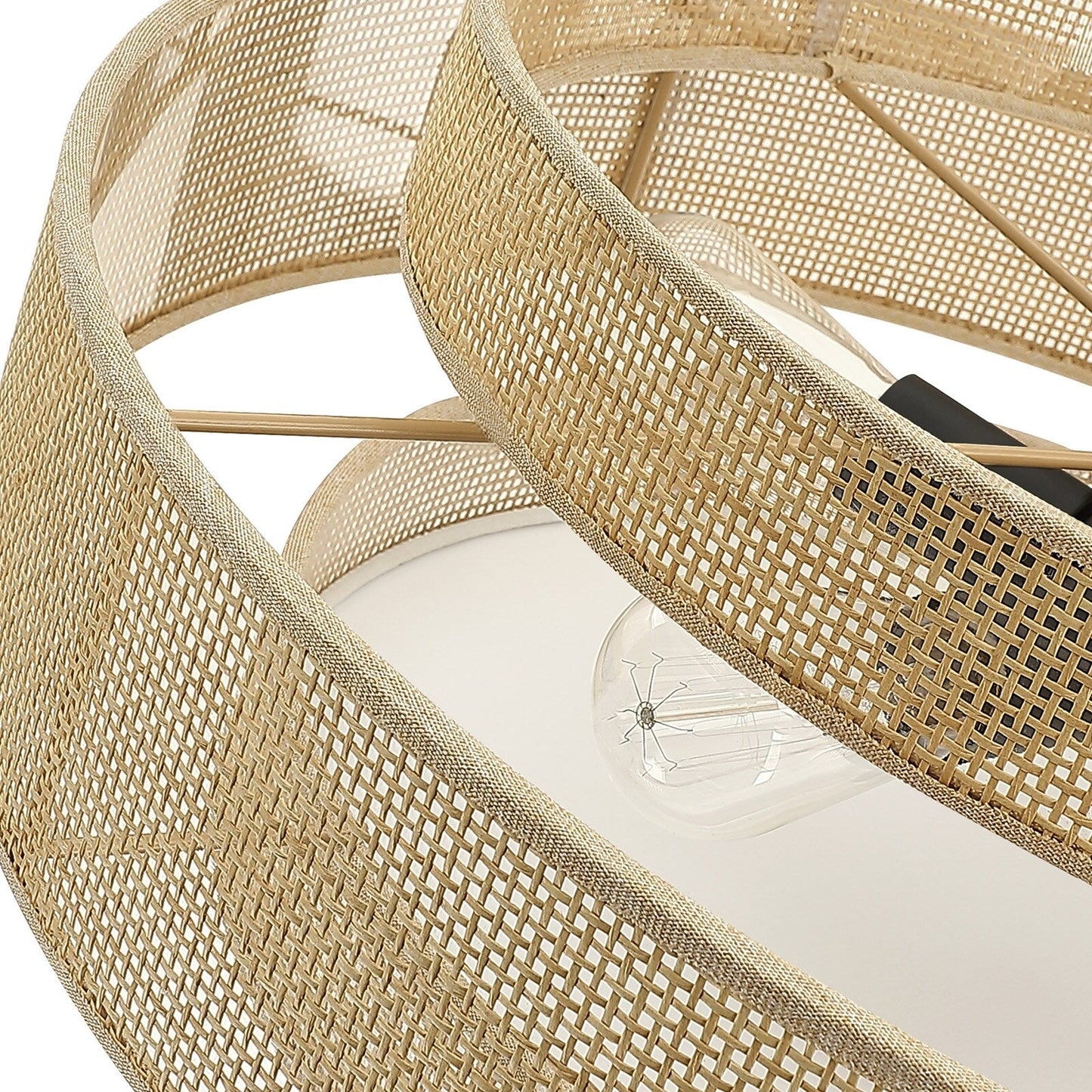 Luminaire à suspension à 5 lumières Bayou, style côtier, noir, avec abat-jour double en rotin - 61 cm de largeur