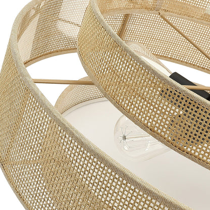 Luminaire à suspension à 5 lumières Bayou, style côtier, noir, avec abat-jour double en rotin - 61 cm de largeur