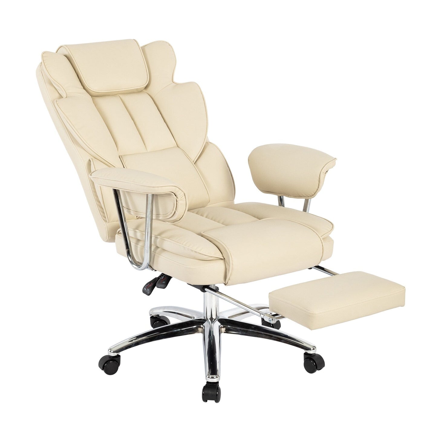 Beige Bonded Leather 360° Swivel Ergonomic High Back Office Recliner with Lumbar Support, Footrest, Adjustable Height
