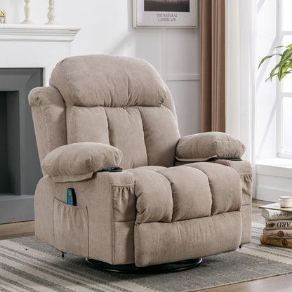Beige Swivel Recliner with Massage, Heat & USB Charging