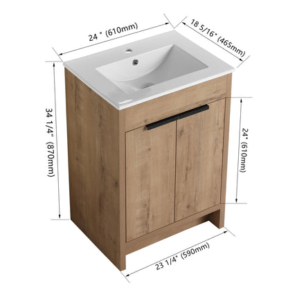 Meuble-lavabo de salle de bain Beingnext 24/30/36 avec lavabo, meuble-lavabo de salle de bain autoportant avec porte à fermeture amortie et étagère réglable