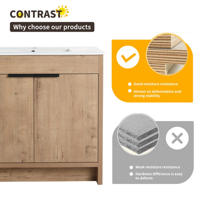 Meuble-lavabo de salle de bain Beingnext 24/30/36 avec lavabo, meuble-lavabo de salle de bain autoportant avec porte à fermeture amortie et étagère réglable