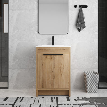 Meuble-lavabo de salle de bain Beingnext 24/30/36 avec lavabo, meuble-lavabo de salle de bain autoportant avec porte à fermeture amortie et étagère réglable