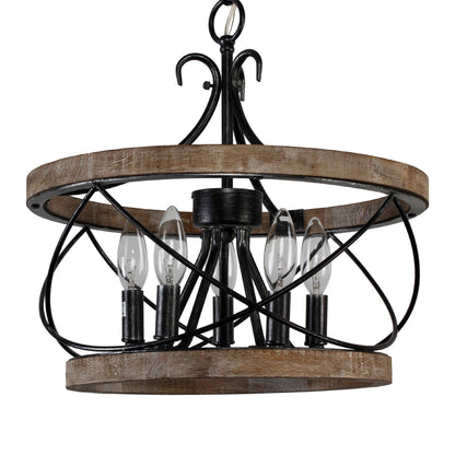 Bella Depot Lustre en bois rustique à 5 lumières, éclairage à intensité variable, luminaire suspendu de style farmhouse réglable de 15,7 pouces pour îlot de cuisine