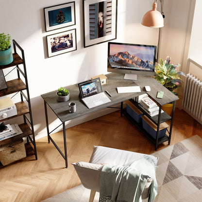 Bureau en forme de L avec étagères de rangement, bureau d'ordinateur d'angle.