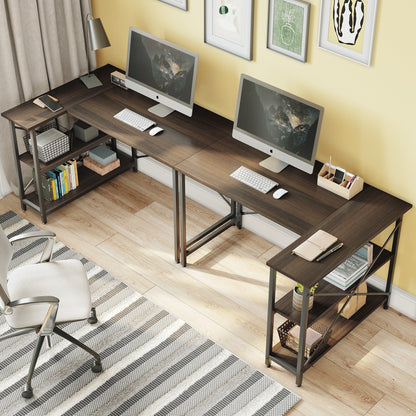 Bureau en forme de L avec étagères de rangement, bureau d'ordinateur d'angle.