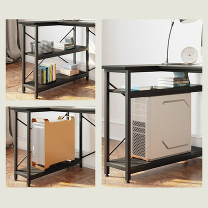 Bureau en forme de L avec étagères de rangement, bureau d'ordinateur d'angle.