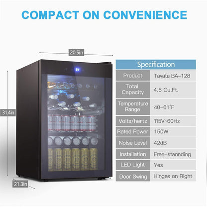 Cave à vin de 4,4 pi3 avec lumières LED et boutons tactiles, étagères amovibles, moins de 38 dB