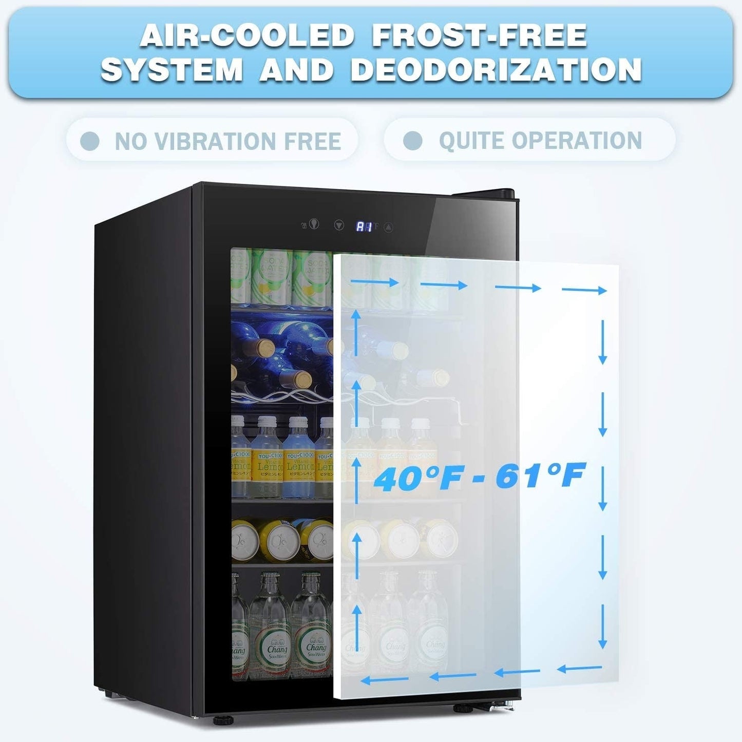 Cave à vin de 4,4 pi3 avec lumières LED et boutons tactiles, étagères amovibles, moins de 38 dB