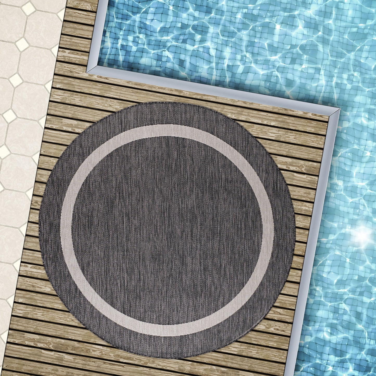 Beverly Rug Modern Bordered Indoor Outdoor Rug, Outside Carpet for Patio, Deck, Porch