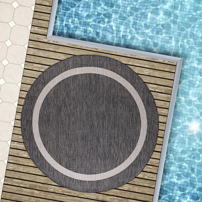 Beverly Rug Modern Bordered Indoor Outdoor Rug, Outside Carpet for Patio, Deck, Porch