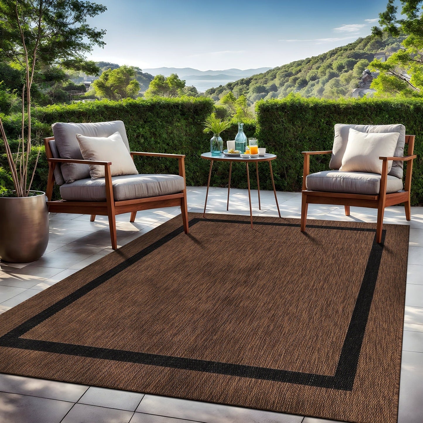Beverly Rug Modern Bordered Indoor Outdoor Rug, Outside Carpet for Patio, Deck, Porch