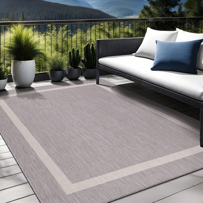 Beverly Rug Modern Bordered Indoor Outdoor Rug, Outside Carpet for Patio, Deck, Porch