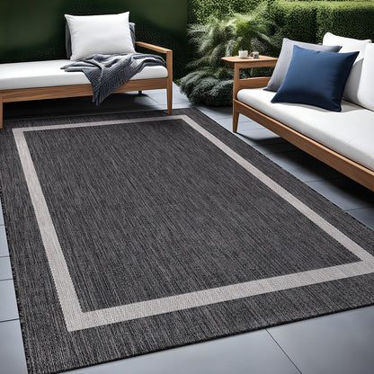 Beverly Rug Modern Bordered Indoor Outdoor Rug, Outside Carpet for Patio, Deck, Porch