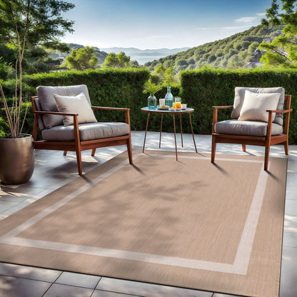 Beverly Rug Modern Bordered Indoor Outdoor Rug, Outside Carpet for Patio, Deck, Porch