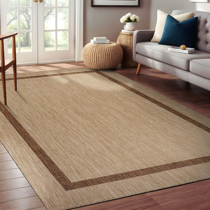 Beverly Rug Modern Bordered Indoor Outdoor Rug, Outside Carpet for Patio, Deck, Porch