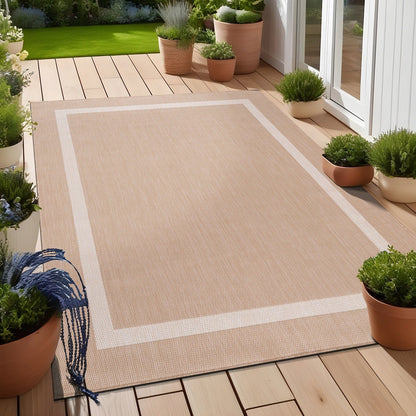 Beverly Rug Modern Bordered Indoor Outdoor Rug, Outside Carpet for Patio, Deck, Porch