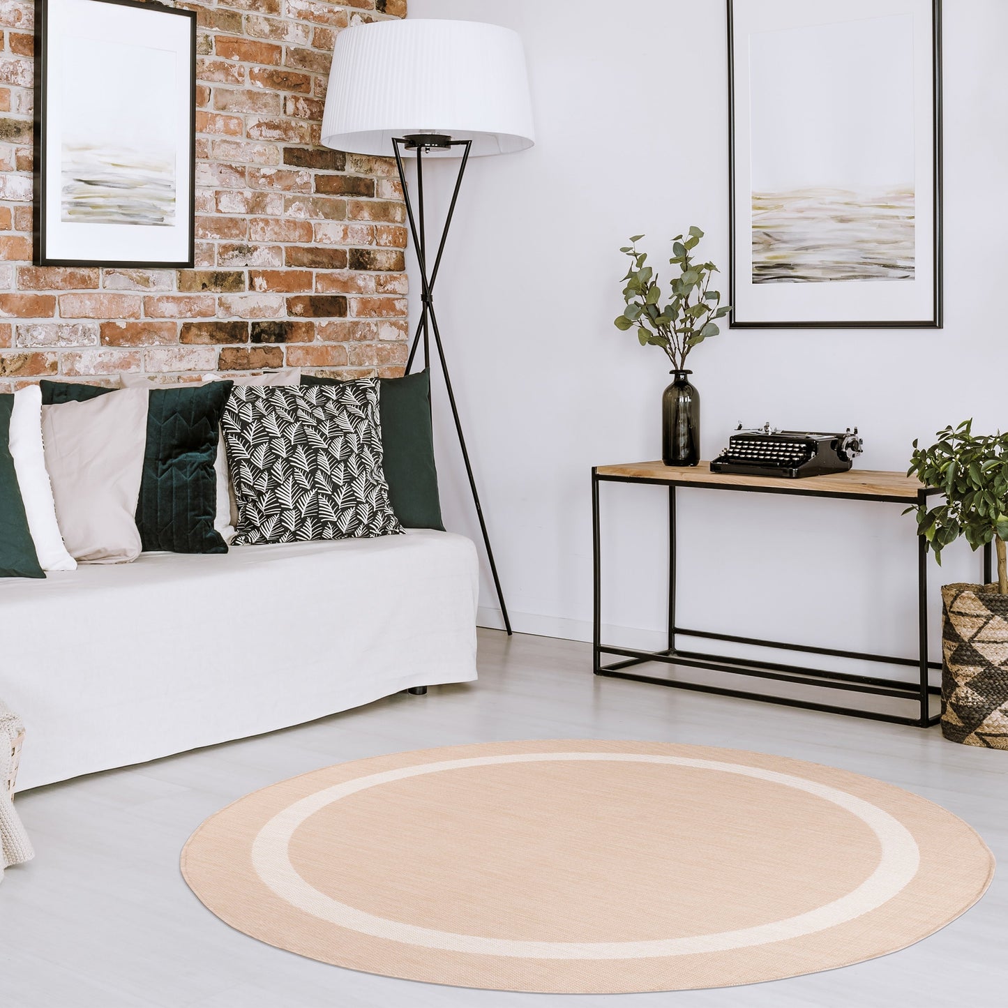 Beverly Rug Modern Bordered Indoor Outdoor Rug, Outside Carpet for Patio, Deck, Porch