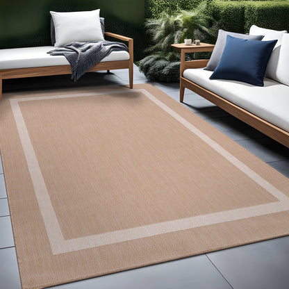 Beverly Rug Modern Bordered Indoor Outdoor Rug, Outside Carpet for Patio, Deck, Porch