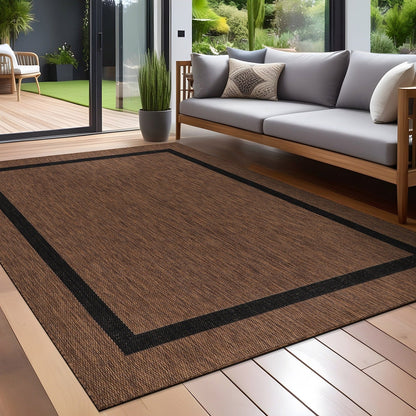 Beverly Rug Modern Bordered Indoor Outdoor Rug, Outside Carpet for Patio, Deck, Porch