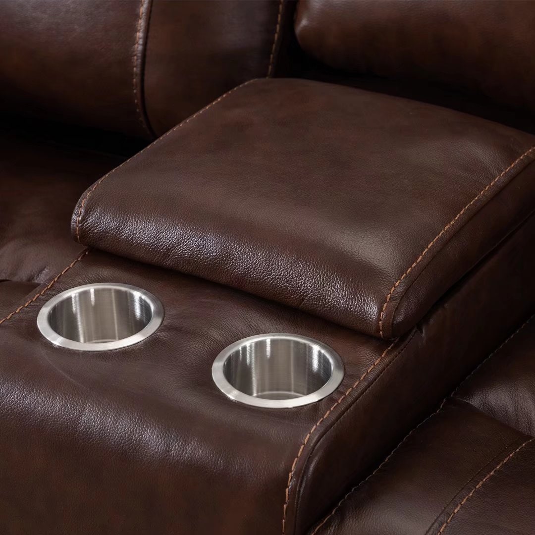 Genuine Leather Mid-century Modern Style Manual Recliners Sofa Set