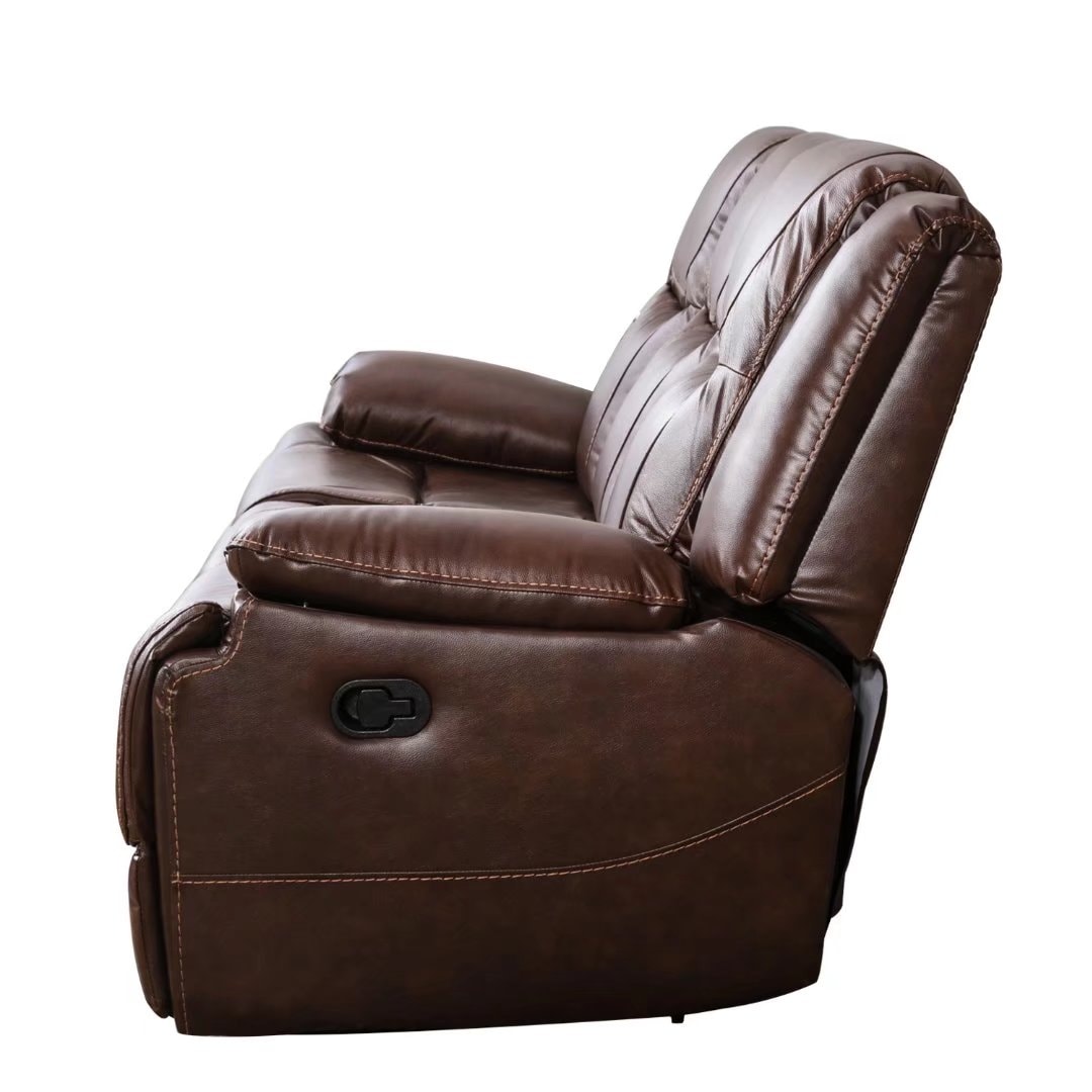 Genuine Leather Mid-century Modern Style Manual Recliners Sofa Set