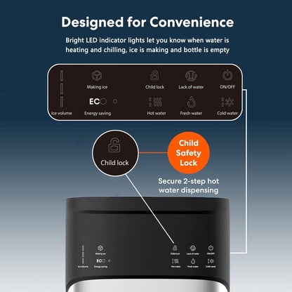 Distributeurs d'eau chauds et froids 3 en 1 noirs avec machine à glaçons